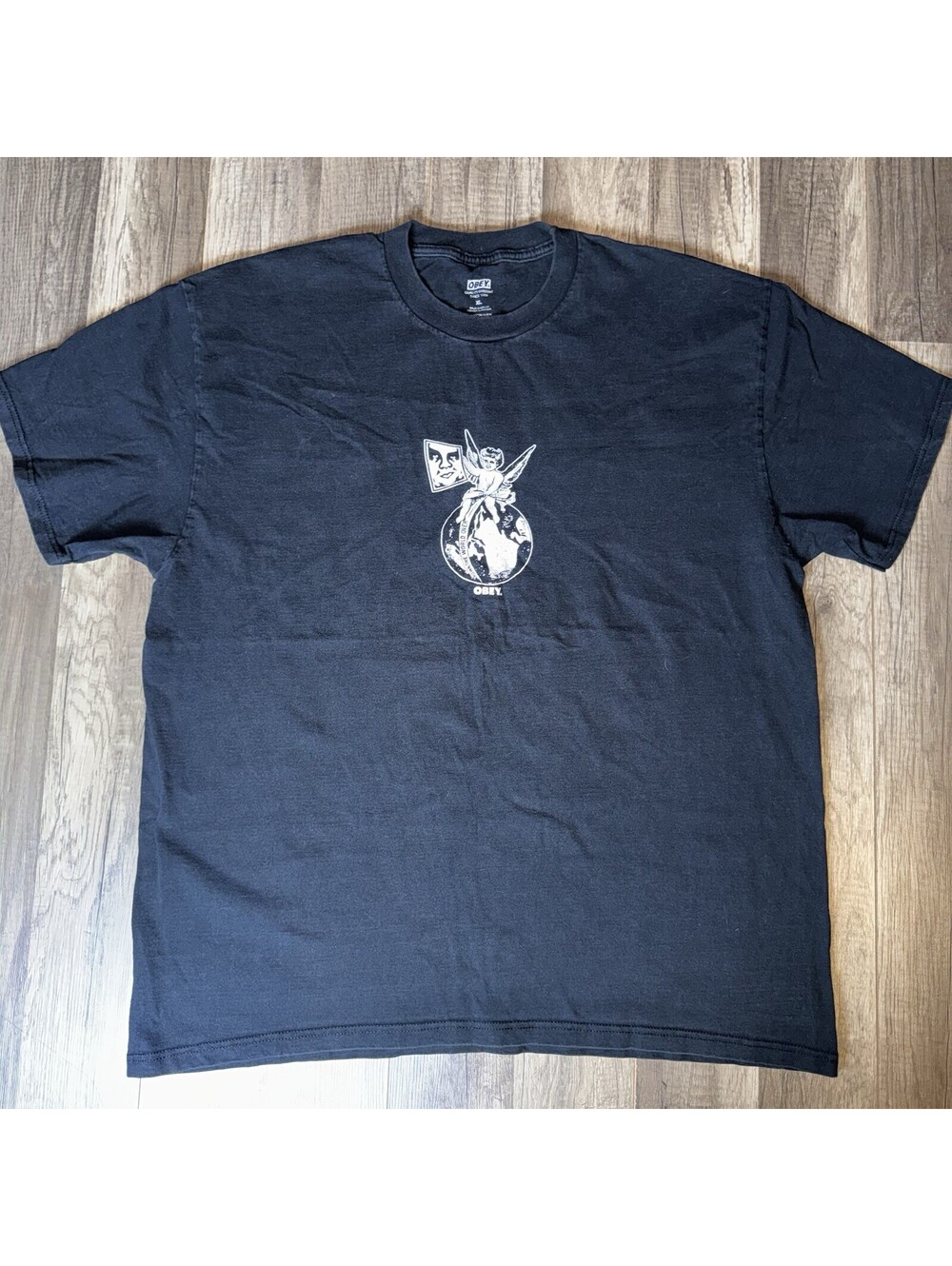 Obey Graphic T-Shirt XL Black Andre the Giant Cherub World Streetwear Tee